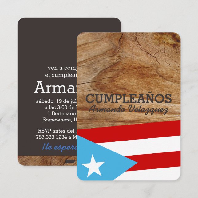 Tema: Bandera Azul Celeste:Puerto Rico Einladung (Vorne/Hinten)