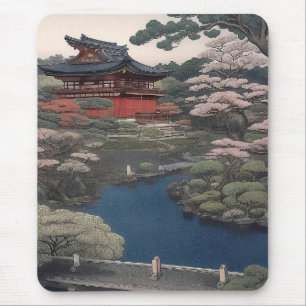 Tempel am Fluss - Japan Mousepad