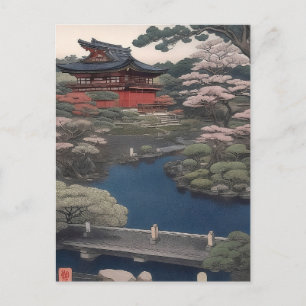 Tempel am Fluss - Japan Postkarte