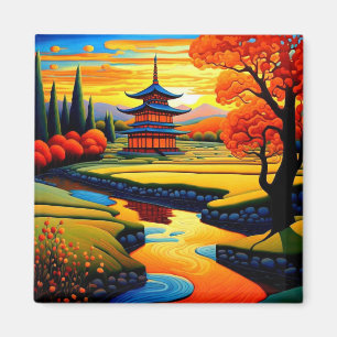 Tempel bei Sonnenuntergang 4 Magnet