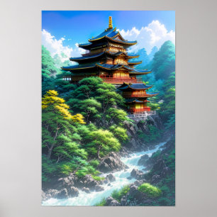Tempel des Bergstroms Poster