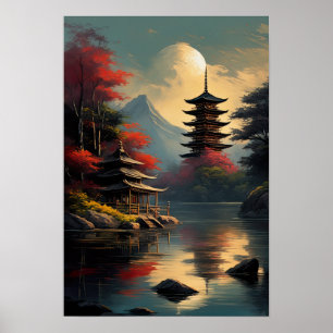 Tempel und Pagode am See Poster