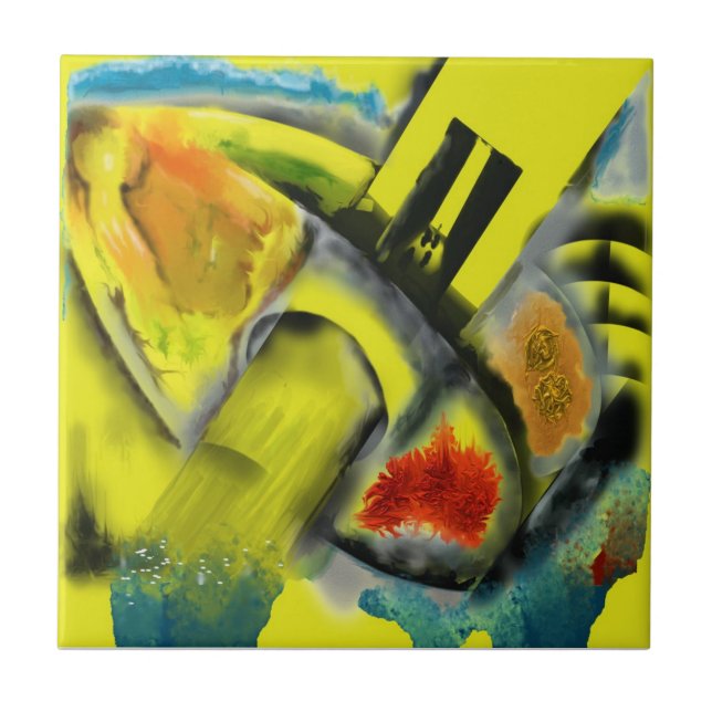 Tempest - Digital abstrakt mit gelbem Hintergrund Fliese (Vorderseite)
