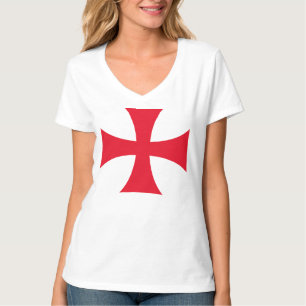 Templar Kreuz Kreuzfahrer Damen V-Ausschnitt T-Shi T-Shirt