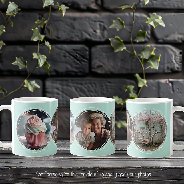 Template 3 Circular Fotos Collage Aqua C112 Kaffeetasse (Von Creator hochgeladen)