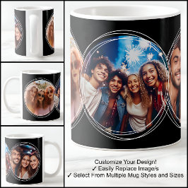 Template 3 Circular Fotos Collage Black C00 Kaffeetasse