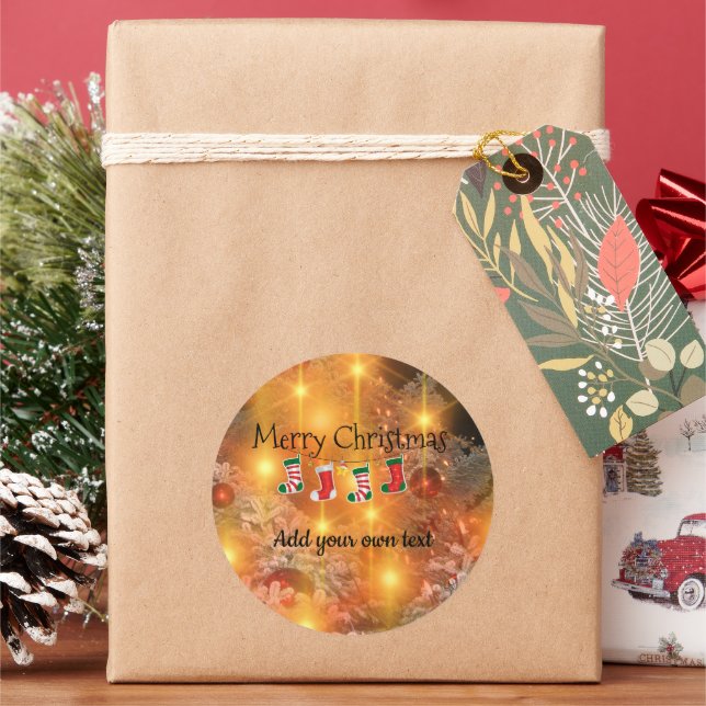 Template - Anpassen von Goldenen Weihnachten Runder Aufkleber (Feiertag)