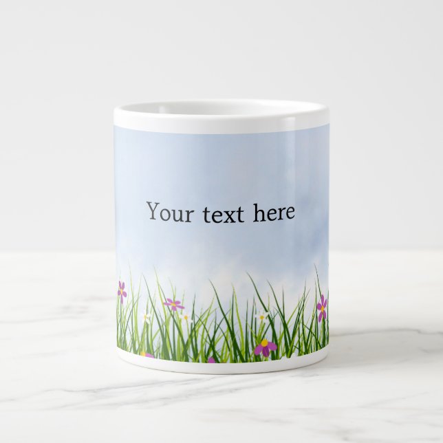 Template, Blue Sky und Summer Blume, Jumbo-Tasse (Vorderseite)