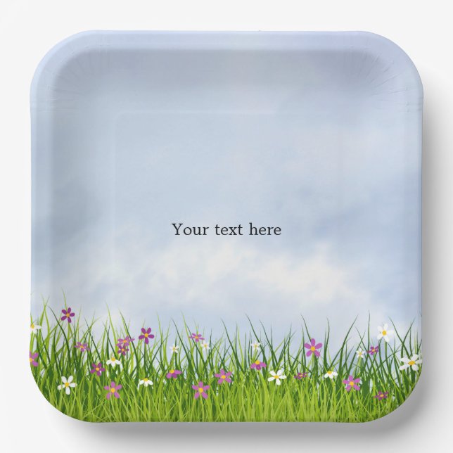Template, Blue Sky und Summer Blume, Pappteller (Vorderseite)