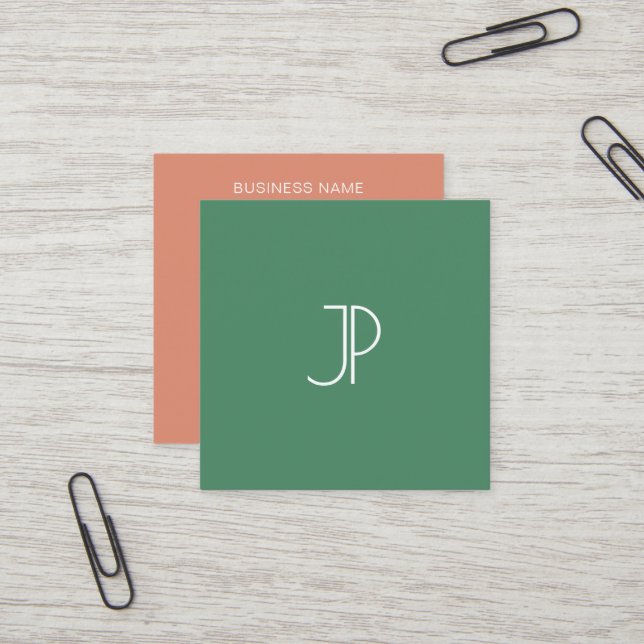 Template Business Cards Mit Monogramm Trend-Farben Quadratische Visitenkarte (Vorderseite/Rückseite Beispiel)