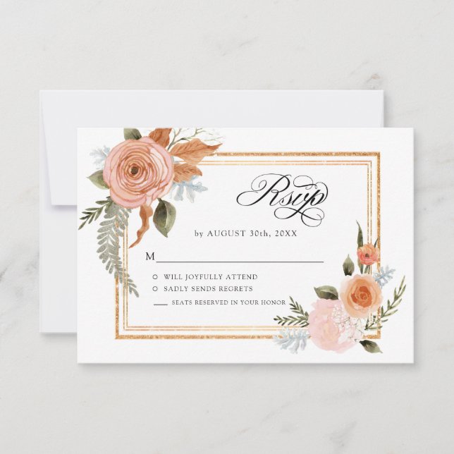 TEMPLATE Elegante floral Burgundy Blush Bloral Gol Einladung (Vorderseite)