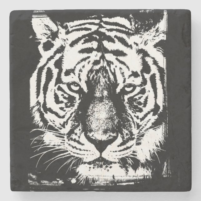 Template Eleganter Moderner Pop Tiger Kopf Steinuntersetzer (Vorderseite)