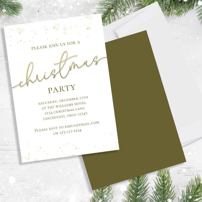 Template für das Weihnachts-Party Einladung (Holiday party gold gradient calligraphy script invitation. With a scannable QR Code.)