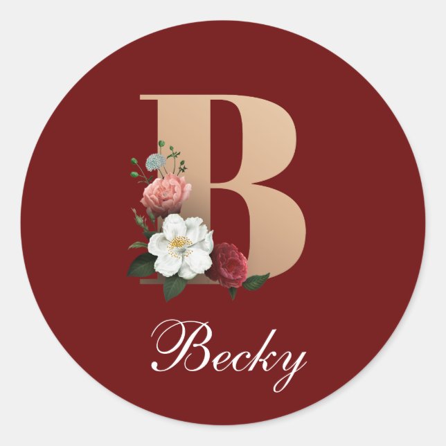 TEMPLATE FÜR hübsches florales Monogramm B Runder Aufkleber (Vorderseite)