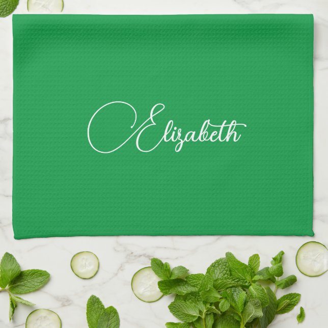 Template für Typografie Elegant Kelly Green Geschirrtuch (Gefaltet)