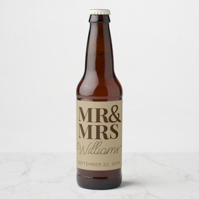 Template Gastgeschenk Hochzeit Mr. & Mrs. Name Rus Bierflaschenetikett (Vorderseite)