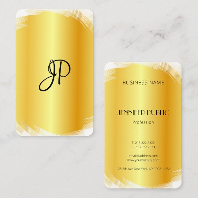Template Moderne elegante Imitat Gold White Monogr Visitenkarte (Vorne/Hinten)