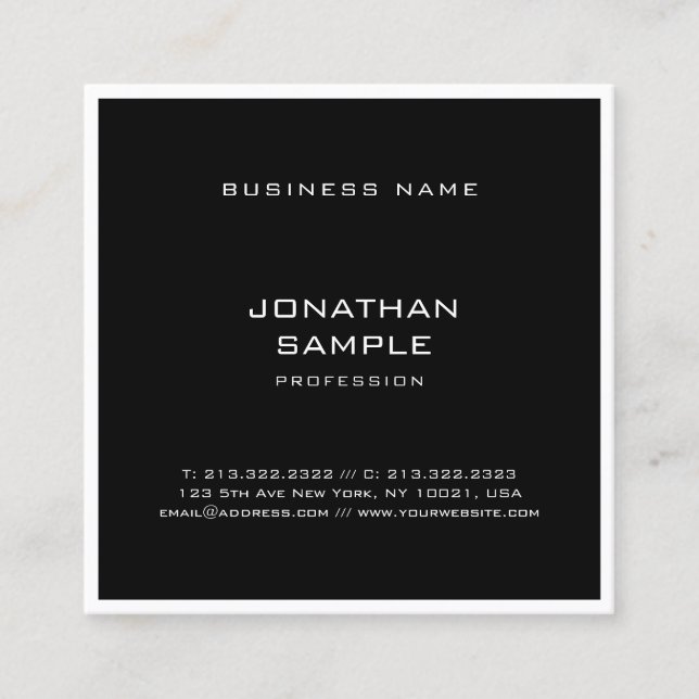 Template Moderne Sleek Elegant Schwarz-weiß Minima Quadratische Visitenkarte (Vorderseite)