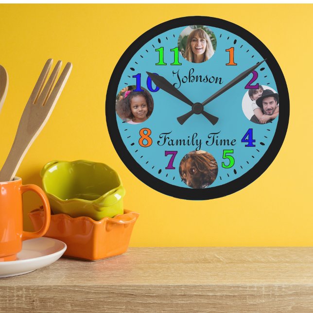 Template Personalisiert Family Foto modern Runde Wanduhr (Family Clock)