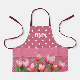 Template Pink Tulips on Pink and White Polka Docks Schürze
