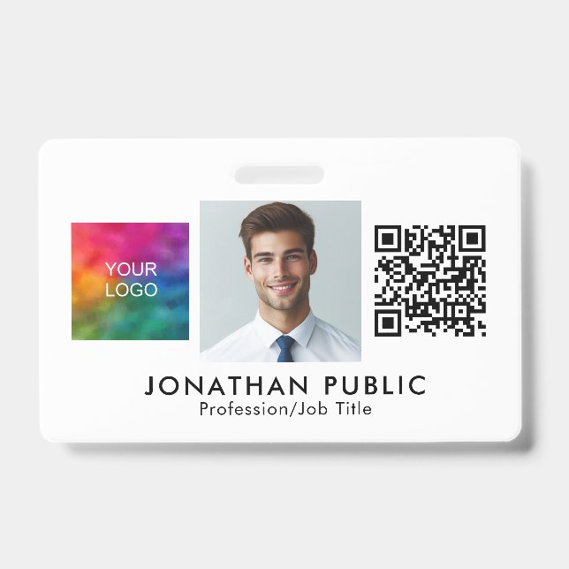 Template QR Code Mitarbeiter Foto Company Logo hie Ausweis (Vorderseite)