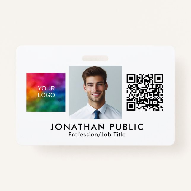 Template QR Code Mitarbeiter Foto Company Logo hie Ausweis (Vorderseite)