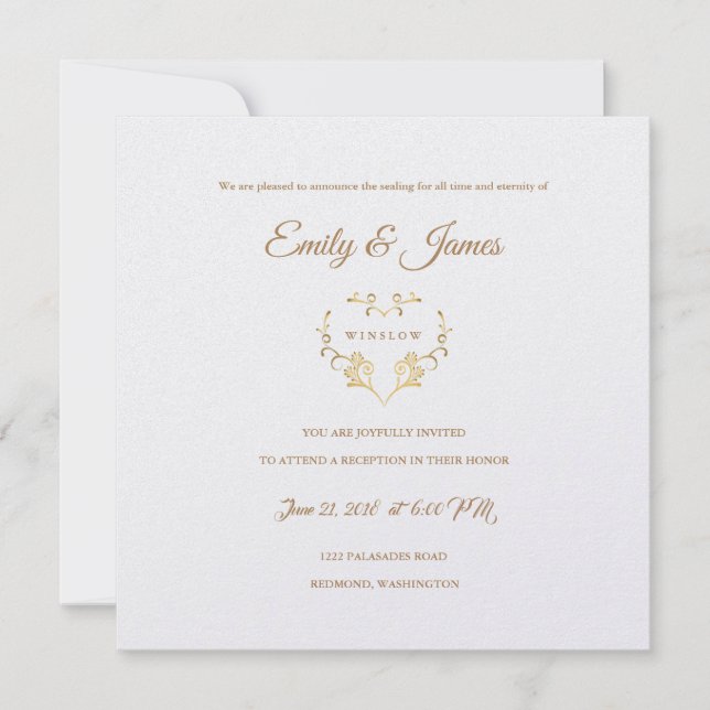 Temple Mariage Carte Réception Fancy Gold Heart (Devant)