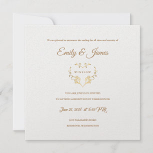 Temple Mariage Carte Réception Fancy Gold Heart