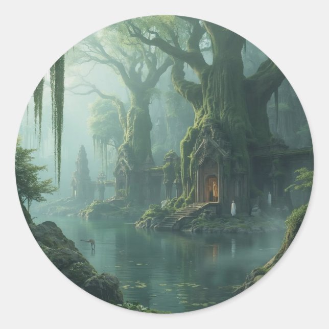 Temple of Moss and Mist Runder Aufkleber (Vorderseite)