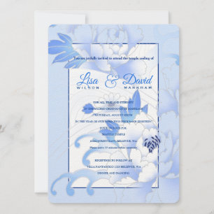 Temple Wedding & Empfang Invite-Blue Peonies Einladung