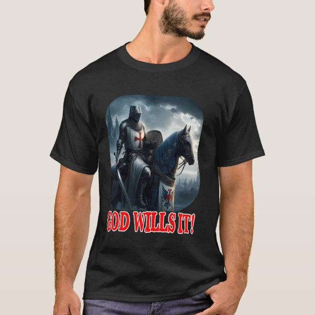 Templer-Ritter Gott Will Es auf Pferd Flachhelm C T-Shirt (Vorderseite)