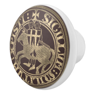 Templer-Siegel Zwei Ritter Pferd Medaillon Keramikknauf