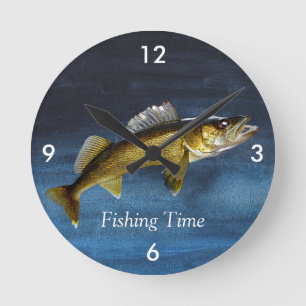 "Temps De Pêche" Avec Horloge Ronde De Walleye Pik