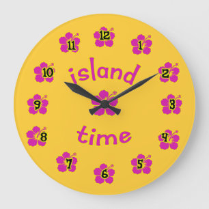 Temps d'île !  Horloge murale de motif de ketmie