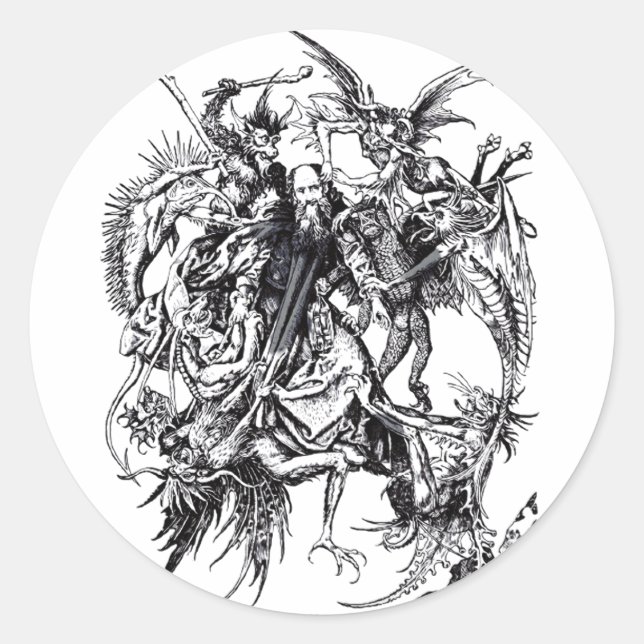Temptation des Heiligen Anthony des Großen Runder Aufkleber (Vorderseite)