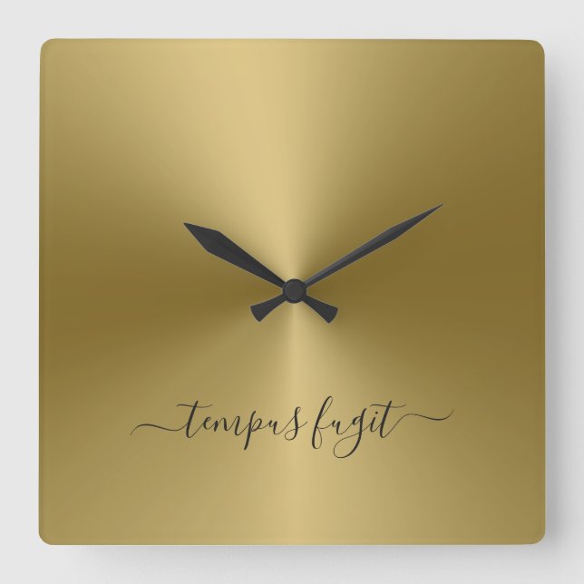 Tempus Fugit Antique Gold Metallic Style Acrylic Quadratische Wanduhr (Vorderseite)