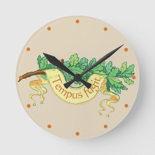 Tempus fugit scroll Latin quote "time flies" Runde Wanduhr (Vorderseite)