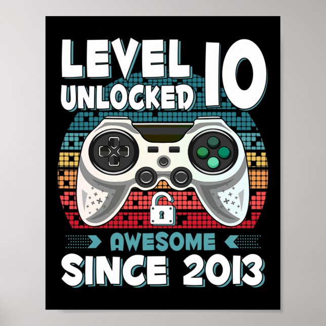 Ten 10yr Bday Son Boy Funny Gamer 10th 10 Year Old Poster (Vorne)