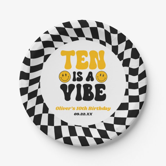 Ten Is A Vibe Retro Tenth 10th Birthday Party Pappteller (Vorderseite)