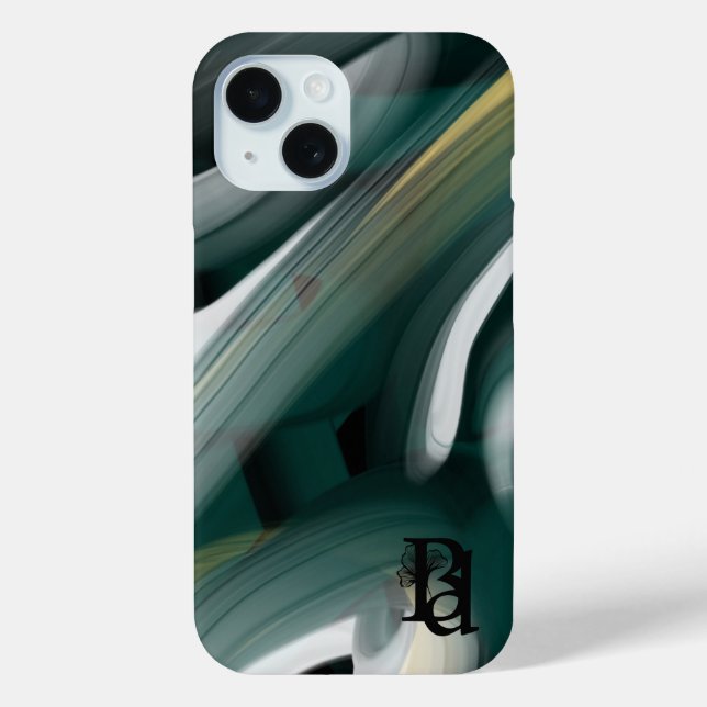 Tendance coque iphone Art Abstrait Noir Blanc Vert (Verso)