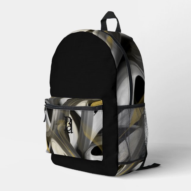 Tendance du sac à dos Abstrait Art Noir Blanc Or (Coin arrière droit)