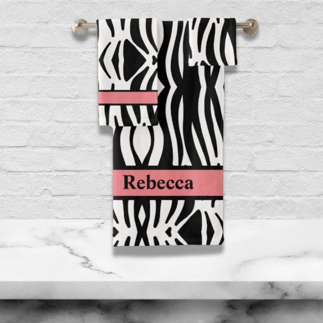 tendance girly chic noir et blanc zèbre rayures (trendy girly chic black and white zebra stripes bath towel set)