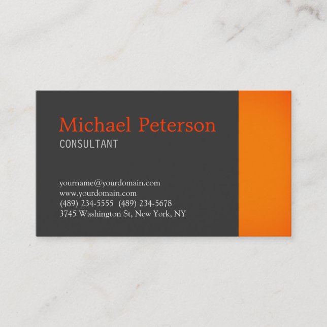 Tendance Grey Orange Moderne Consultant Carte de v (Devant)