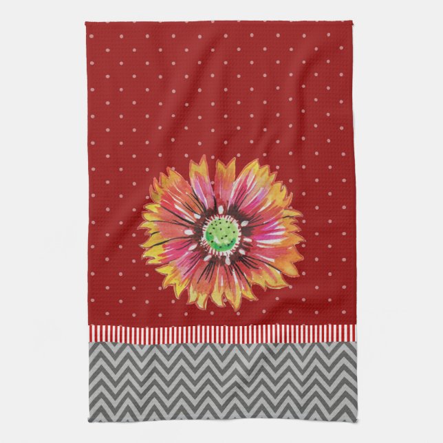 Tendance Orange Fleur foncé Rouge Gris Serviette d (Vertical)