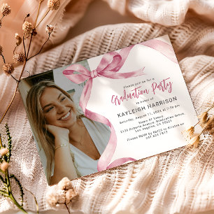 Tendance Pink Bow Photo Graduation Invitation