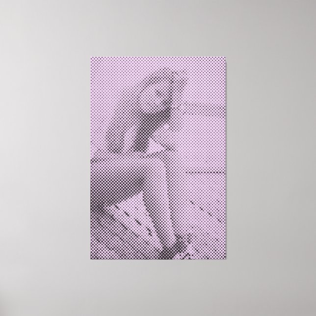 Tender Black&Lilac Halftone-Effekt Sitting Girl Leinwanddruck (Vorderseite)