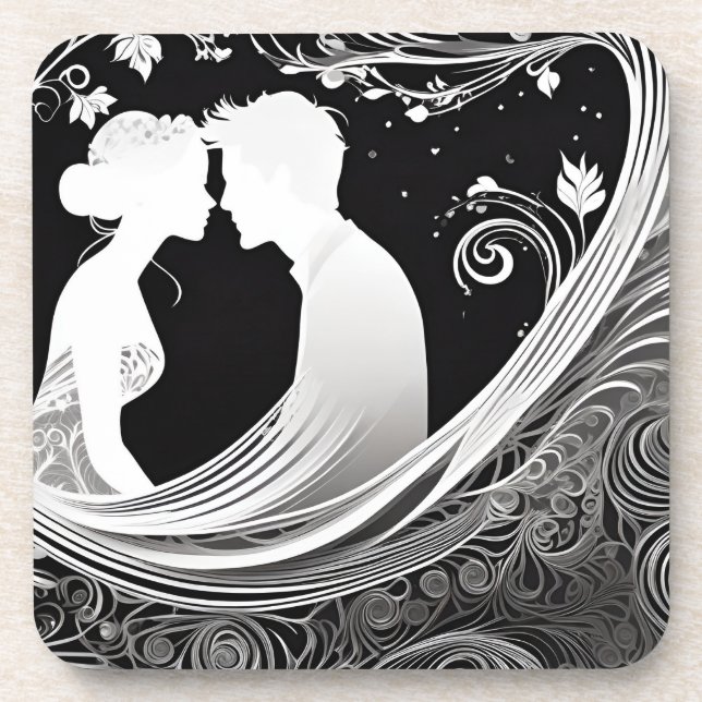 Tender Kiss White & Black Silhouette Liebe Getränkeuntersetzer (Vorderseite)