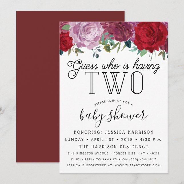 Tendy Floral Blooms Twins Baby Dusche Einladung (Vorne/Hinten)