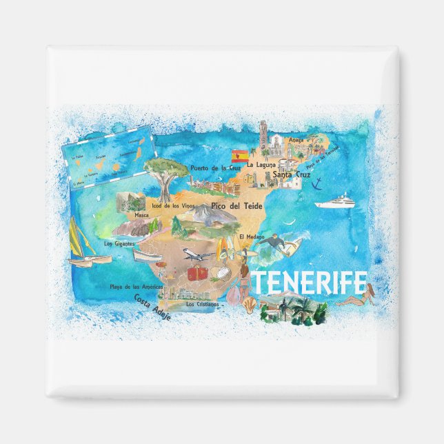 Tenerife Canarias Spanien Illustrierte Karte mit L Magnet (Vorne)