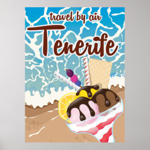 Tenerife ice cream cartoon travel poster